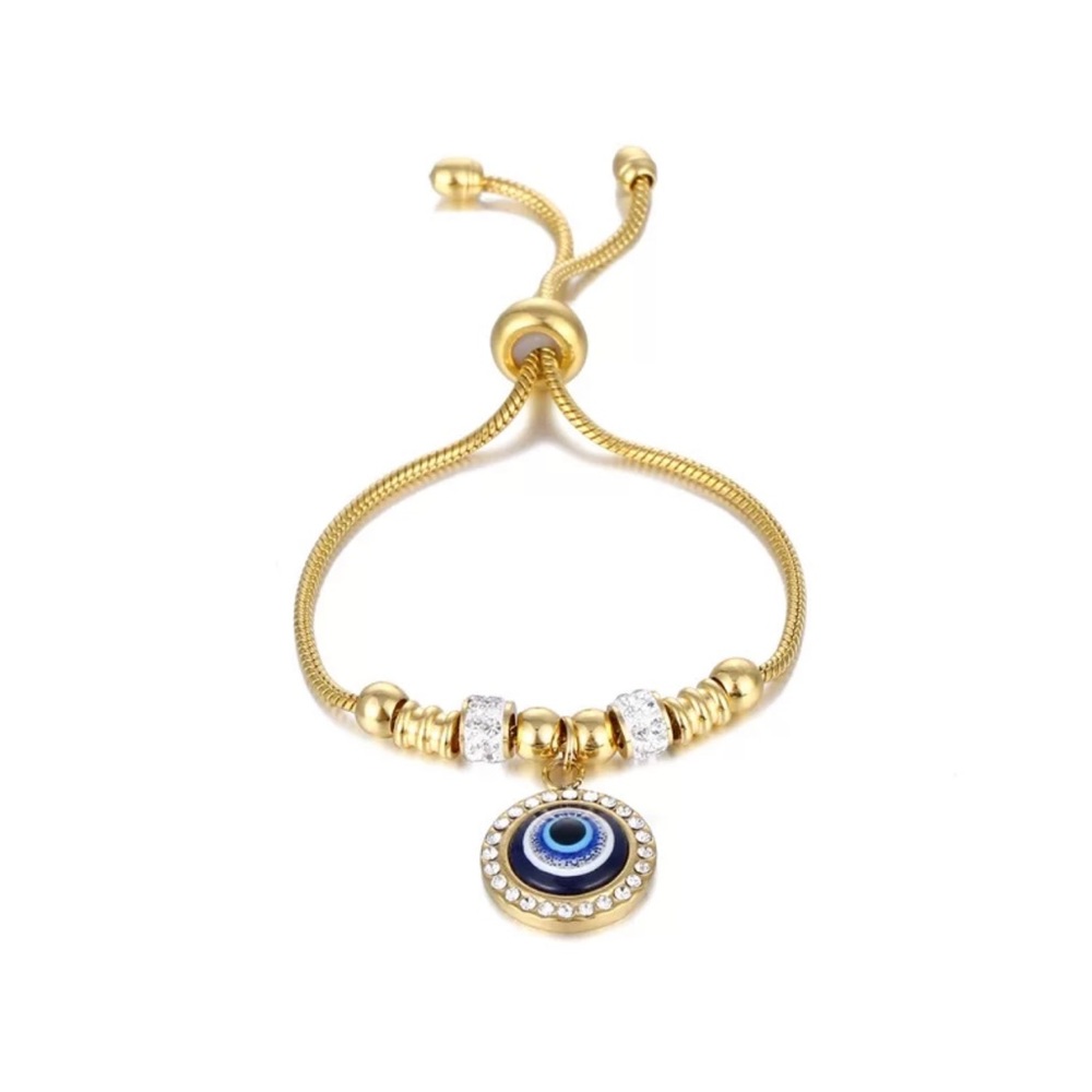 Titanium Steel Blue Eye Turkish Bracelet Snake Chain Adjustable Bracelet